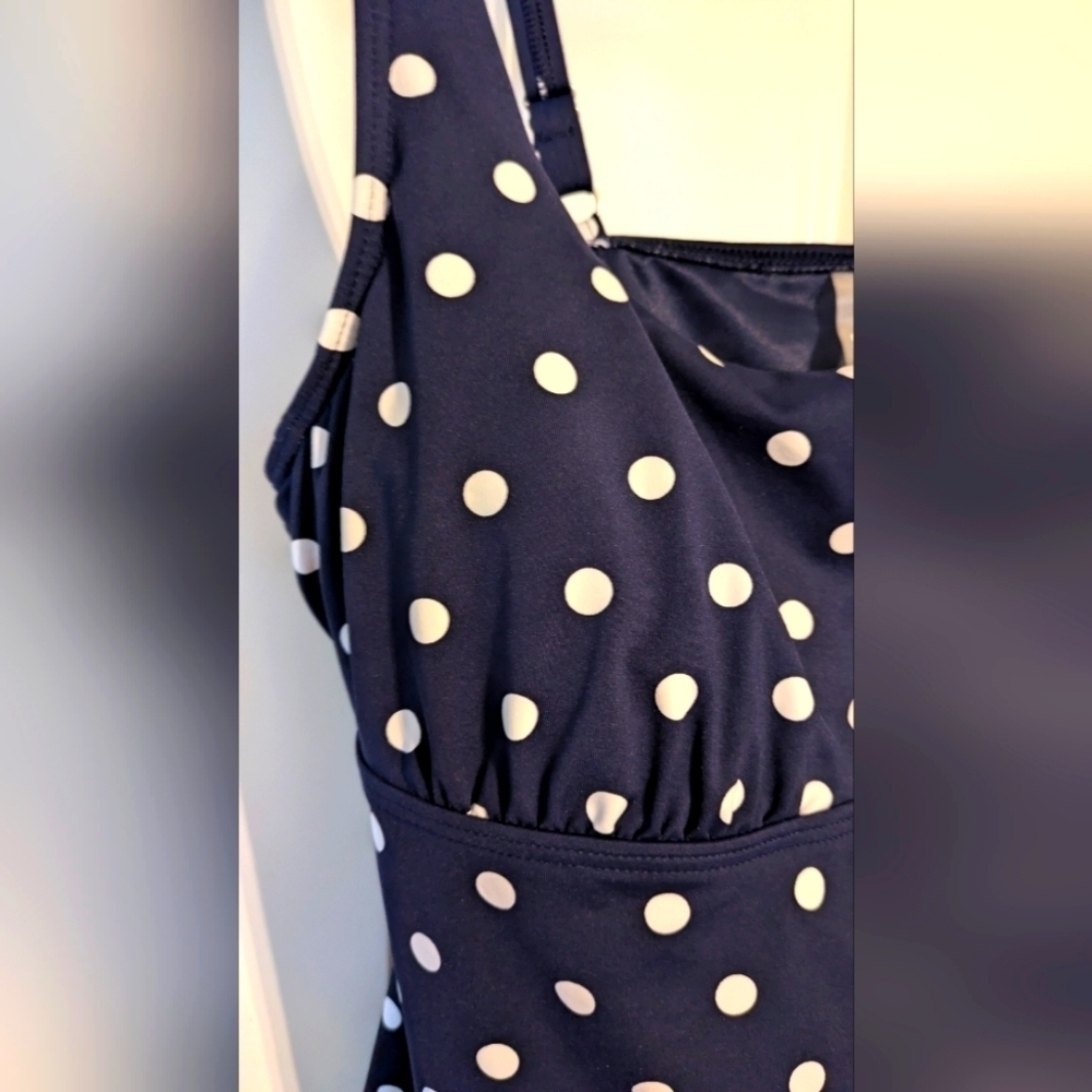 Lands End Navy Blue Polka Dot Swim Top 12 - Picture 7 of 7